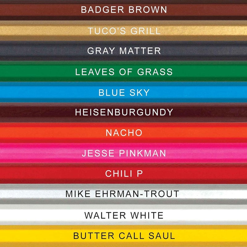 Pun Labs Coloring Bad Colored Pencil Set for Fans of Breaking Bad | Set of 12 Breaking Bad-Inspired Parody Pencils | Each Color Pencil is Foil-Stamped with Clever Show References | Great Gift for Fans - Image 2
